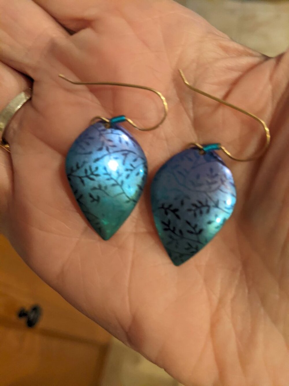 Holly Yashi Niobium Blue Fern teardrop earrings
